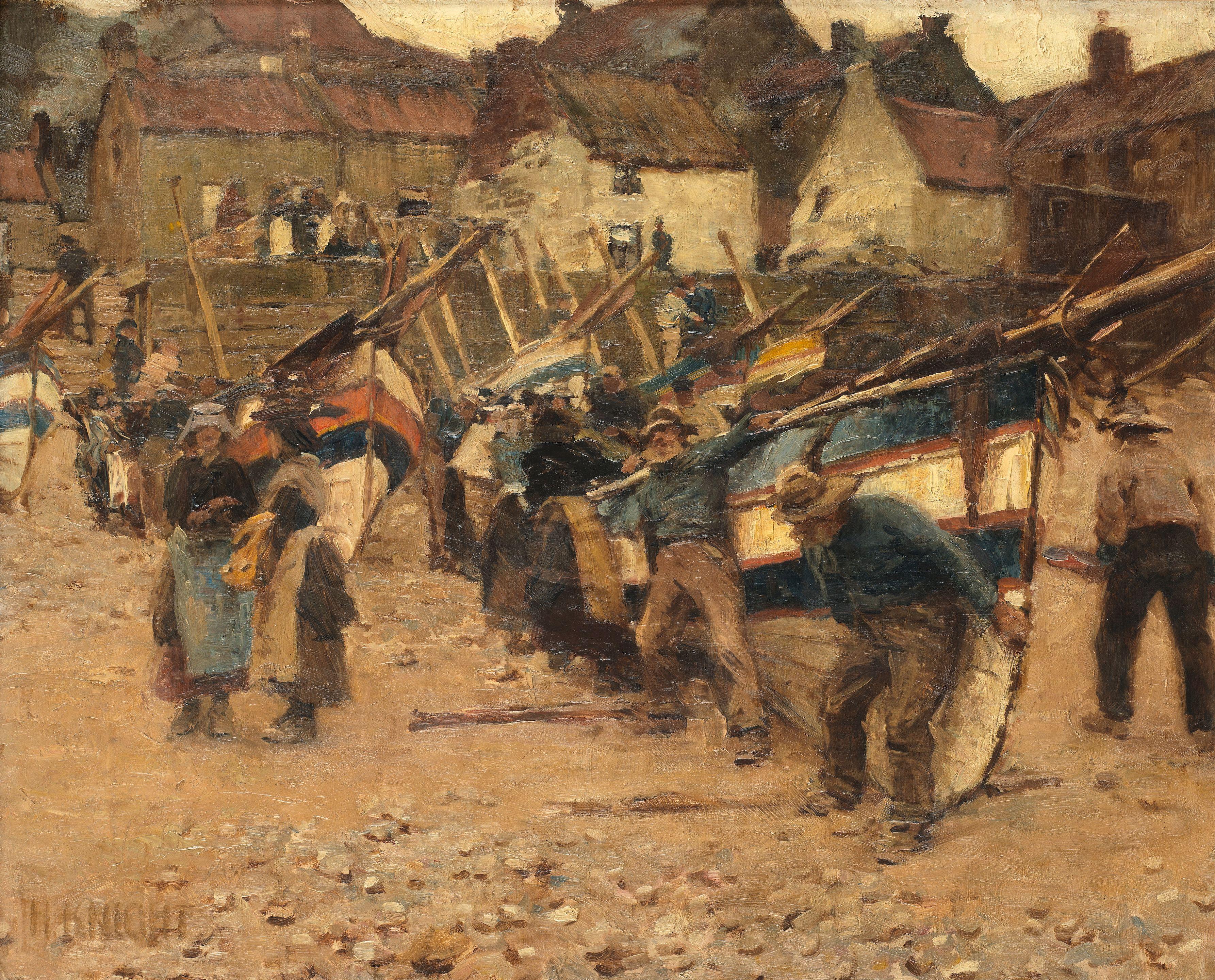 Harold Knight, RA, ROI, RP - Launching Cobles