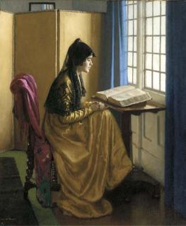 Harold Knight - Reading at the window