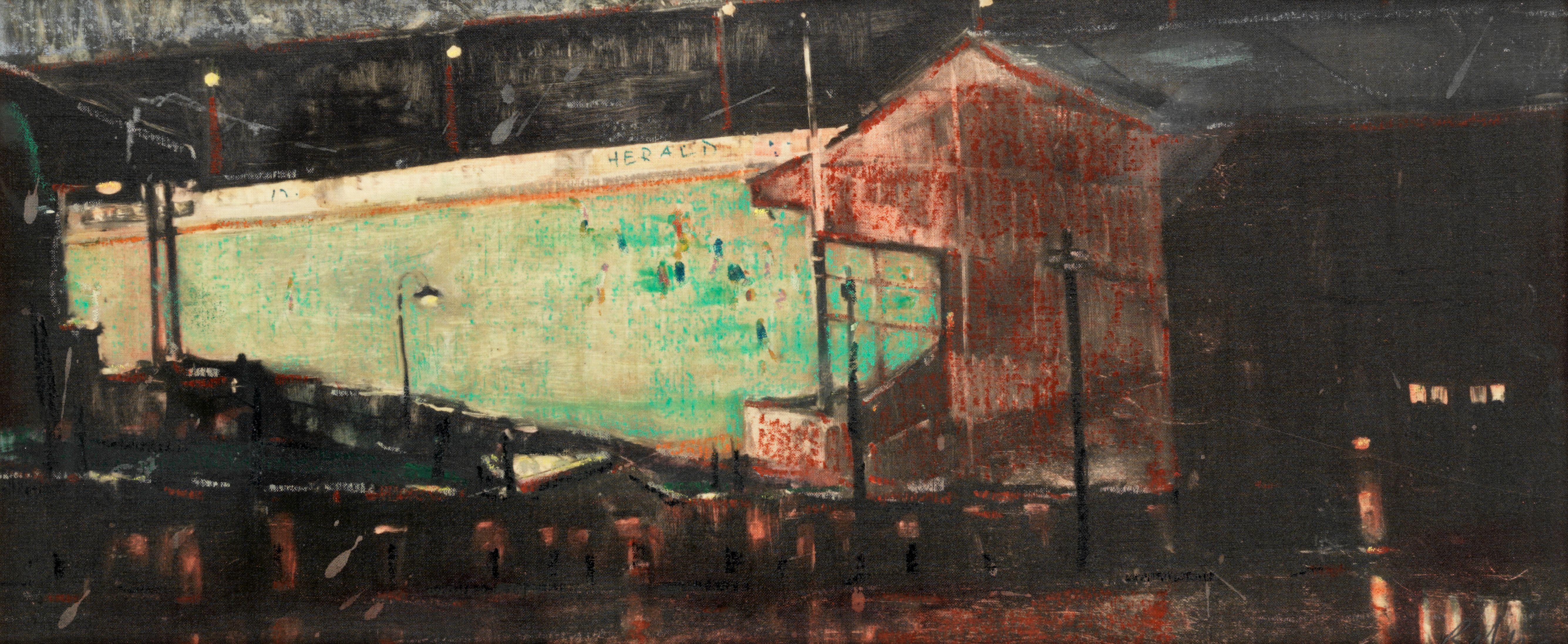 Harold Riley - Old Trafford at Dusk in Winter, After a Light Snowfall