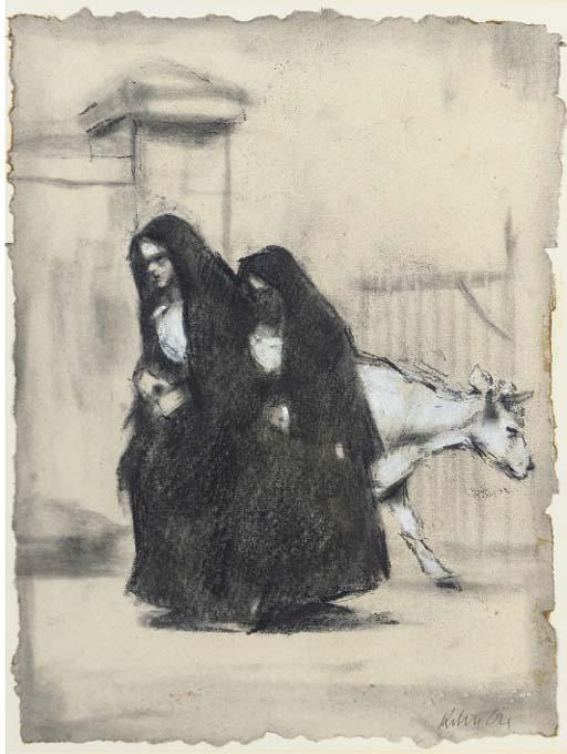 Harold Riley - Two Belgian Nuns With A Goat