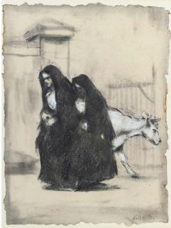 Harold Riley - Two Belgian Nuns With A Goat