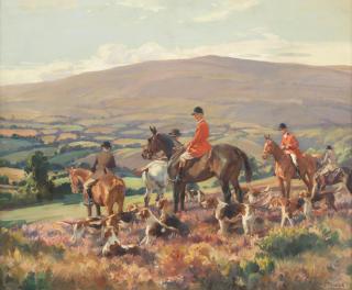 Harold Septimus Power - Huntsmen and hounds on a heather moor