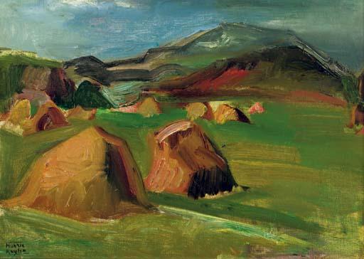 Harrie Kuijten - A landscape with haystacks