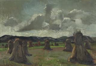 Harrie Kuyten - A field with haystacks