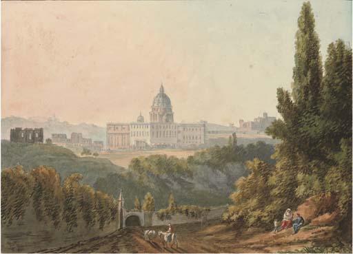 Harriet Cheney - S. Peter\'s Basilica, Rome (illustrated); The Colosseum, Rome; The Roman Campagna; and Figures observing the falls at Tivoli