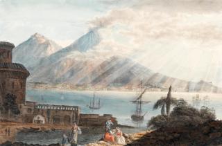 Harriet Cheney - The sun breaking through clouds over the Bay of Naples; Figures on the waterfront at Naples, a pair the first 22.8 x 32.7cm (9 x 12 7/8in); the second 24.2 x 33.6cm (9 1/2 x 13 1/4in). (2)