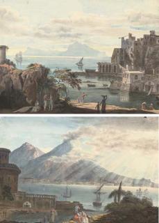 Harriet Cheney - The sun breaking through the clouds over the Bay of Naples; and Figures on the waterfront at Naples (both illustrated)
