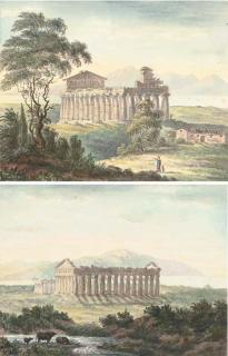Harriet Cheney - The Temple of Paestum, Naples; and Cattle watering before the Temple of Paestum (both illustrated)