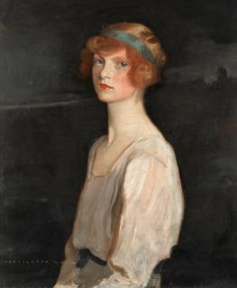 Harrington Mann - Portrait Of A Lady With A Blue Headband