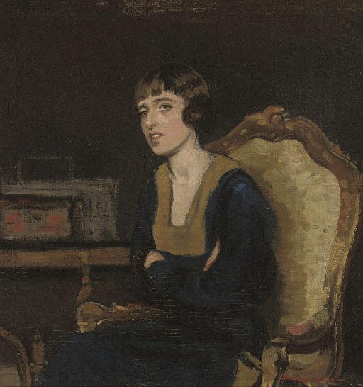 Harrington Mann - Portrait Of The Artist\'S Sister, Seated Half-Length, In A Black Dress