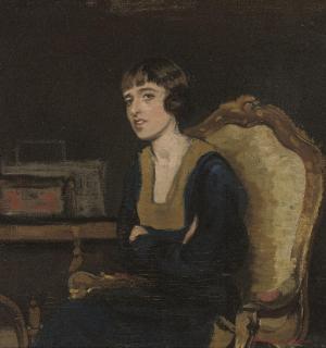Harrington Mann - Portrait Of The Artist\'S Sister, Seated Half-Length, In A Black Dress