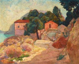 Harry B. Lachman - Les Maisons Roses (Eze, France) 23 1/2 x 28 1/2 in. framed 32 1/2 x 38 in.