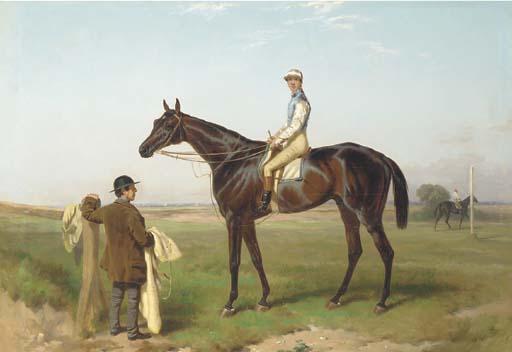 Harry Hall - Fisherman with jockey up attended by a groom on a race course