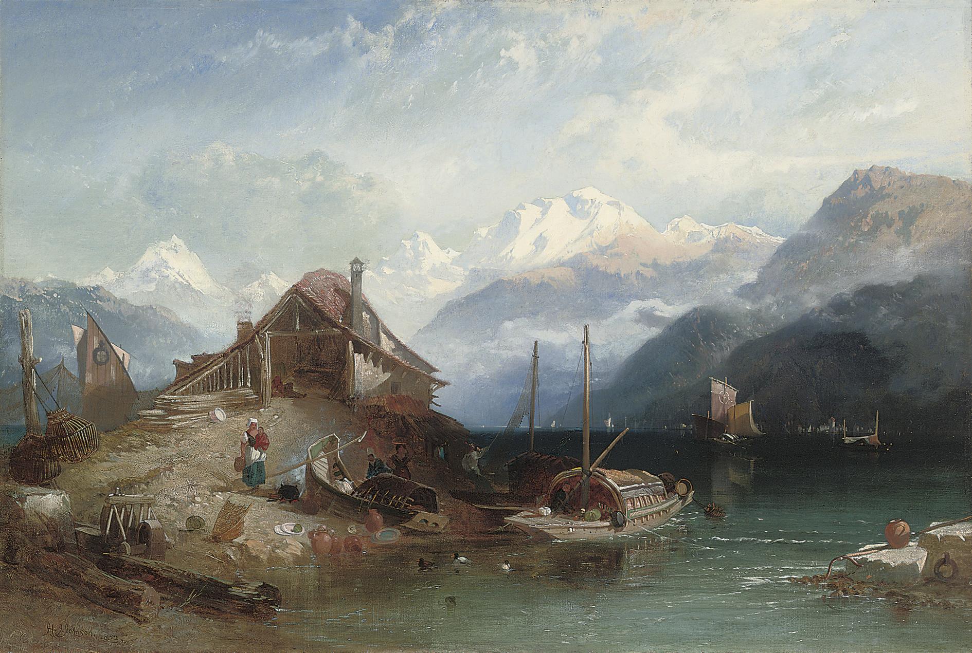 Harry John Johnson, R.I. - Lake Thun, Bernese Alps beyond