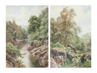 Harry Sutton Palmer, R.B.A., R.I. - The river at Killiecrankie; and Birches and boulders, North Wales