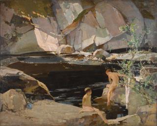 Harry Watson, R.W.S., R.O.I. - Two Boys Bathing In A Rockpool