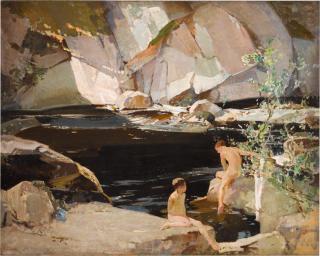 Harry Watson, R.W.S., R.O.I. - Two Boys Bathing in a Rockpool