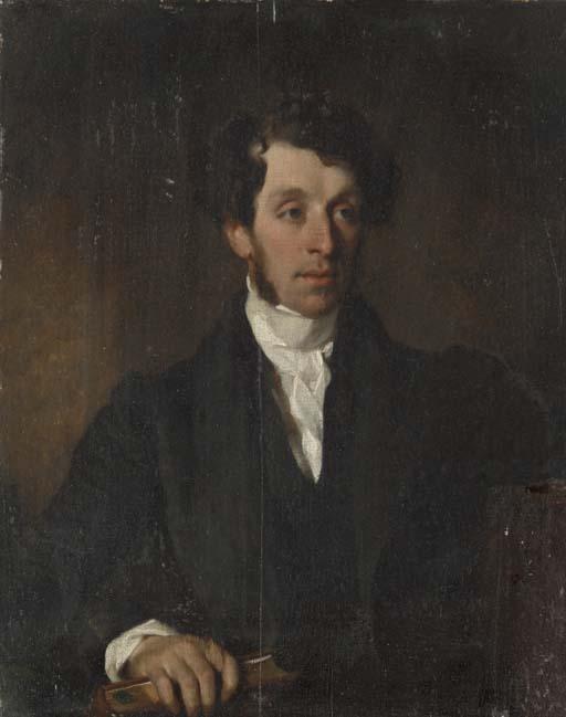 Harry Williams Pickersgill - Portrait of a man said to be John Hill Hawkstone, half-length, in a black coat and white cravatte