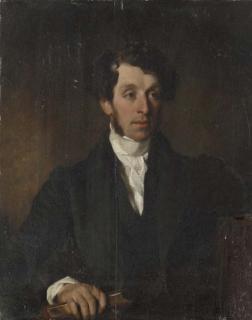 Harry Williams Pickersgill - Portrait of a man said to be John Hill Hawkstone, half-length, in a black coat and white cravatte