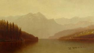 Harvey Otis Young - Mountain Lake with Ducks 12 x 20 in. framed 16 x 24 in.