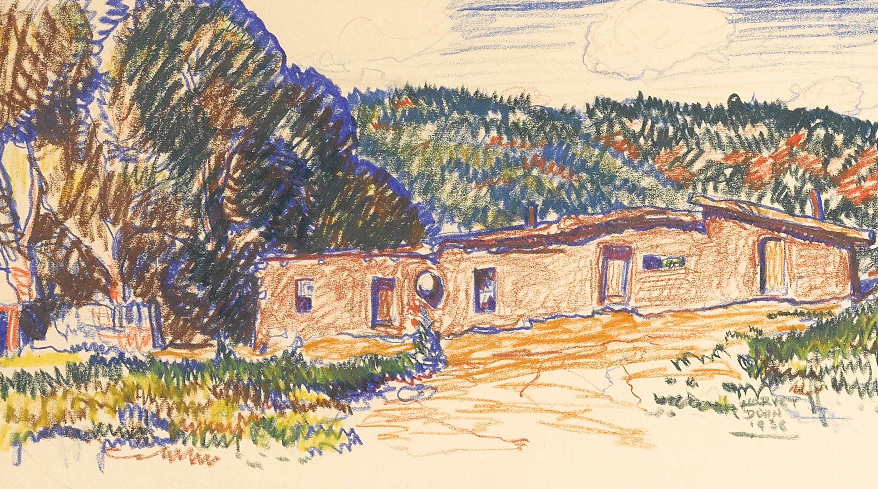 Harvey Thomas Dunn - Adobe House, Trinidad, Colorado sight 8 1/2 x 15 in. framed 15 1/2 x 21 in.