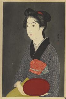 Hashiguchi Goyo - Waitress with a Red Tray (Portrait of Onao, a Maid at the Matsuyoshi Inn, Kyoto)