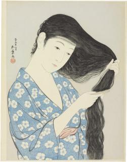 Hashiguchi Goyo - Woman brushing her hair, 1920.3  Kyoto Sanjo Ohashi (Great Bridge at Sanjo, Kyoto), 1920.1