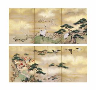 Hashimoto Gaho - CRANES BESIDE A LAKE IN SPRING AND AUTUMN