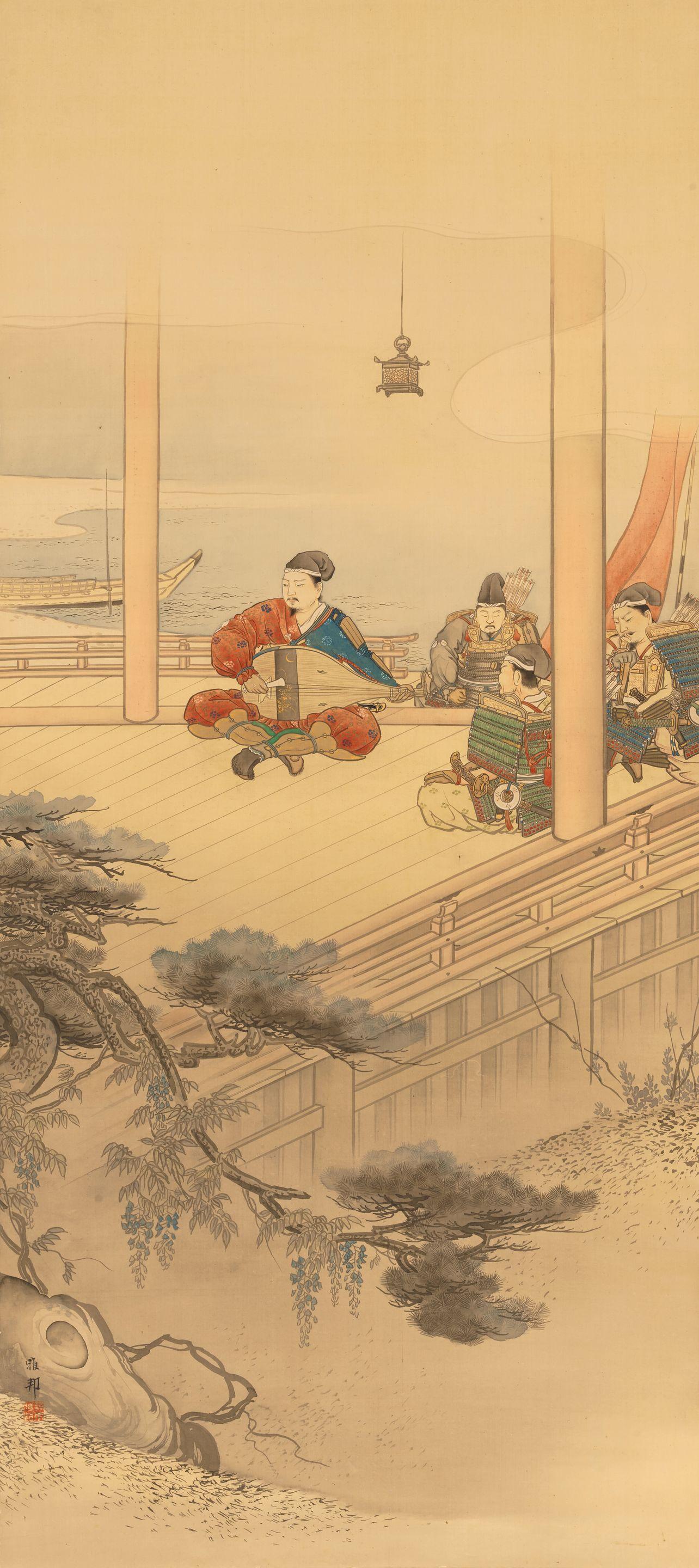 Hashimoto Gahō - Samurai Playing Biwa Lute
