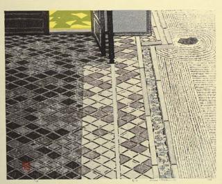 Hashimoto Okiie - Shunjitsu (Spring day), 1966  Matsu to ishidoro no aru niwa B. (Garden with pine and stone lantern B.), 1971  Seijaku suna niwa (Silence [sand garden II]), 1958   Shobu: Hanarensaku no uchi (Irises: flower cultivation), 1976