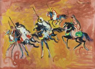 Hassan El Glaoui - Fantasia Orangehassan El Glaoui ; Orange Fantasia ; Signed Upper Right ; Gouache On Paper