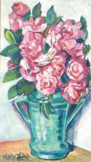 Hayley Lever - Still life with pink roses in a vase