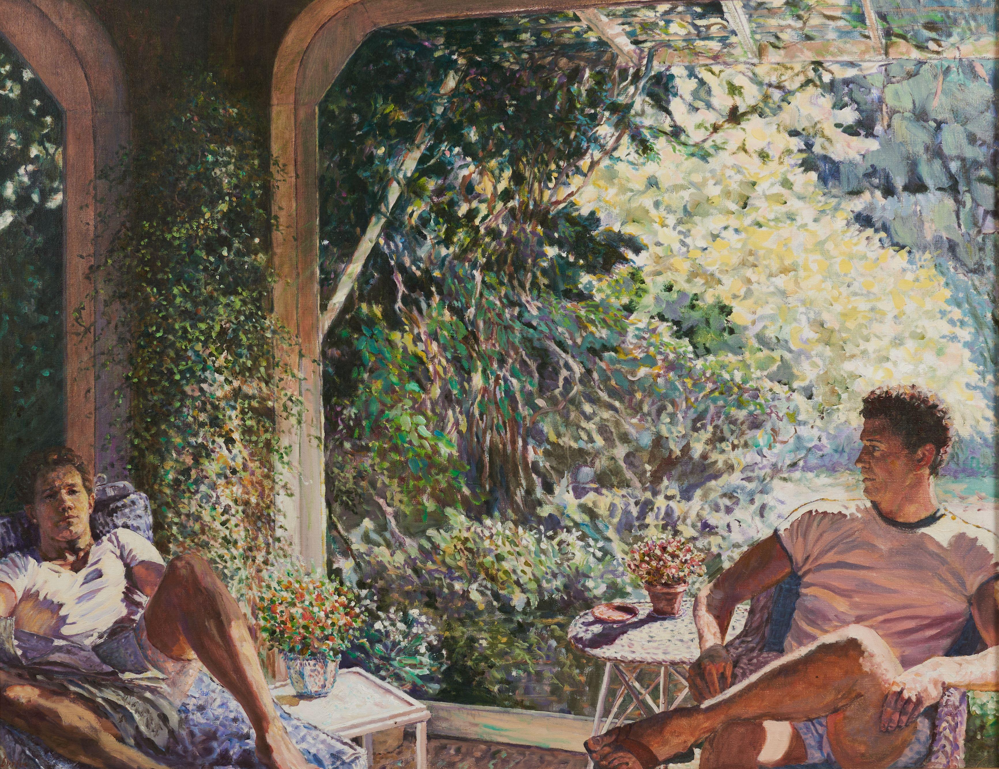 Hazard Durfee - The Screened Porch Signed l.l., titled in inscription and label on the stretcher. Oil on canvas, 34 1/4 x 43 3/4 in., framed.