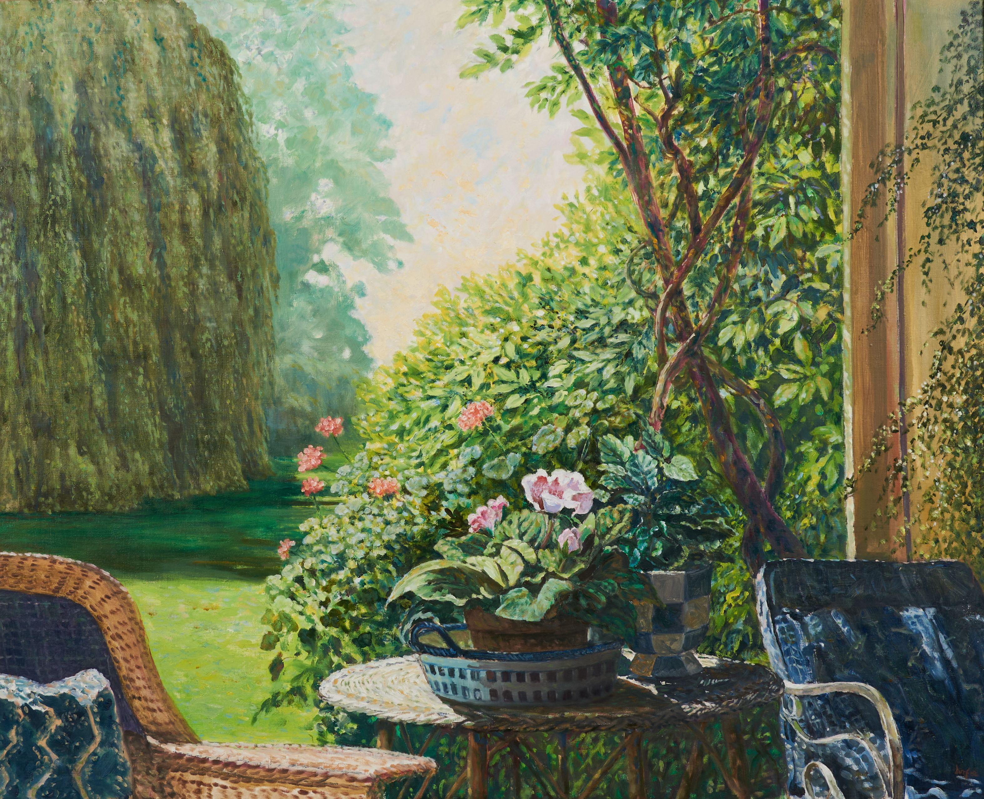 Hazard Durfee - View from the Porch signed \'Durfee\' (lower right), titled and dated \'...1996\' on a tag (affixed to the frame) 36 x 44 in.