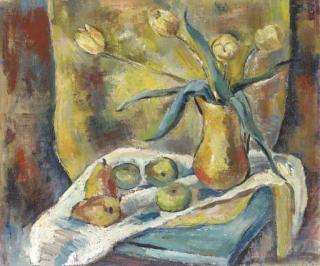 Hazel Finck - Still Life With Tulips And Pears