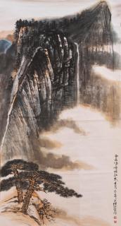 He Haixia - Landscape of Mount Hua with poem by Li Bai