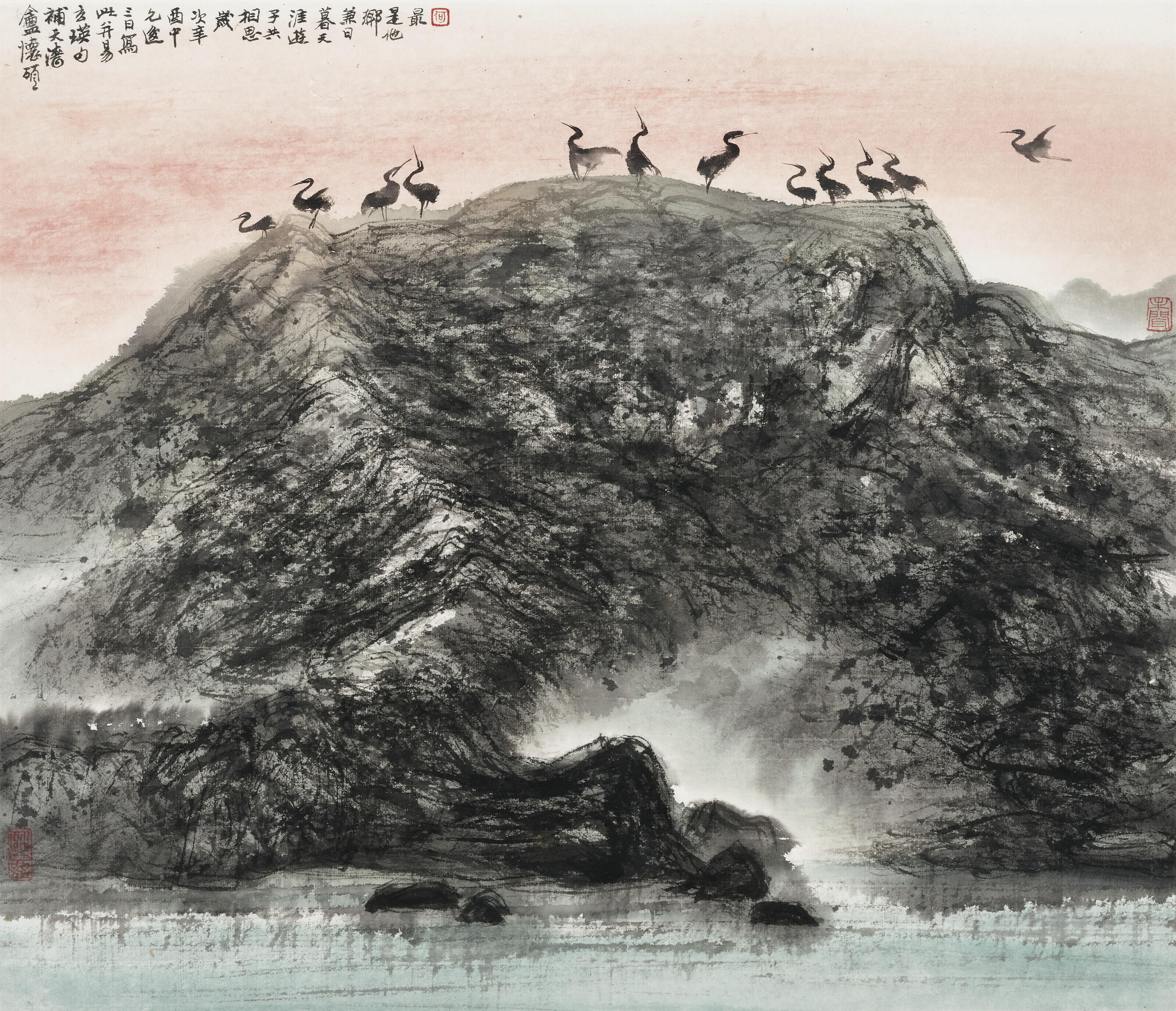 He Huaishuo - Herons in Sunset