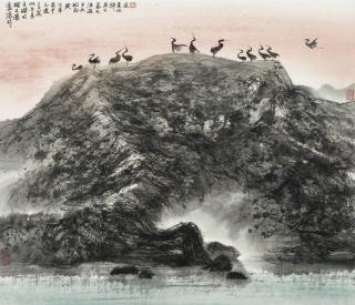He Huaishuo - Herons in Sunset