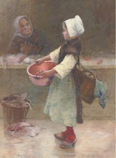 Hector Caffieri, R.I. - The Young Breton Fishergirl
