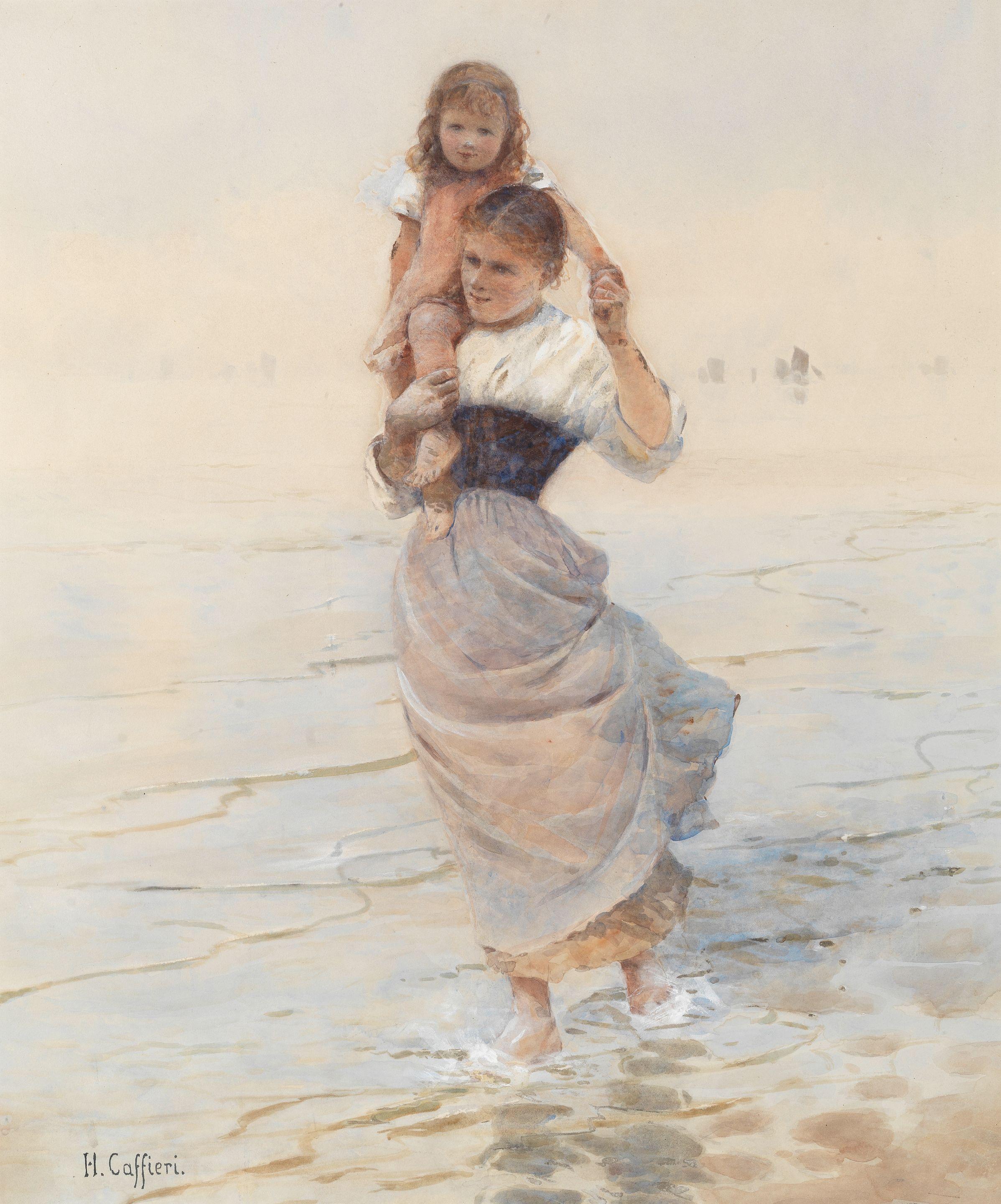 Hector Caffieri, RI, RBA - Mother carrying her child through the shallows