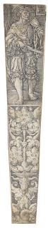 Heinrich Aldegrever - Entwurf für eine Dolchscheide: Fähnrich und Ornamentschmuck