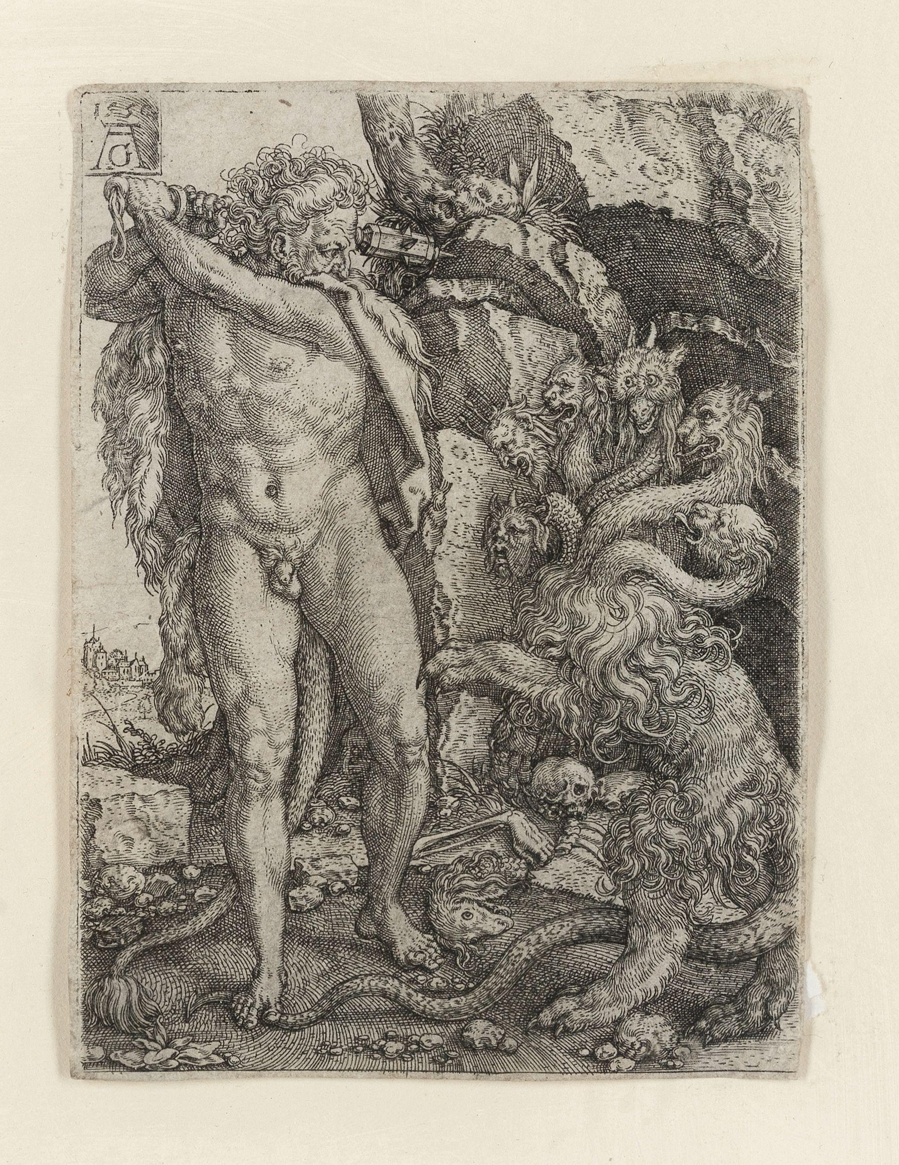 Heinrich Aldegrever - Hercules fighting the Hydra of Lernea, from \'The Labours of Hercules\'