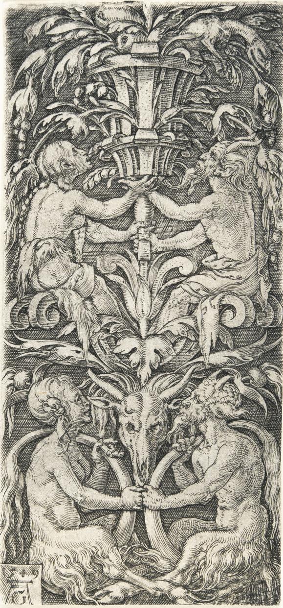 Heinrich Aldegrever - Ornament mit zwei Satyrpaaren