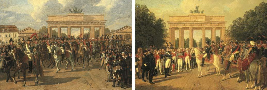 Heinrich Anton Dahling - Napoleon Bonaparte, 1st Emperor of France, entering the city of Berlin at the Brandenberg Gate; and Napoleon Bonaparte receiving the keys to the city of Berlin from the Prince of Hatzfeld
