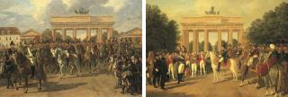 Heinrich Anton Dahling - Napoleon Bonaparte, 1st Emperor of France, entering the city of Berlin at the Brandenberg Gate; and Napoleon Bonaparte receiving the keys to the city of Berlin from the Prince of Hatzfeld