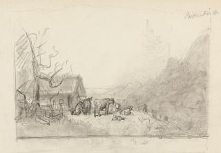 Heinrich Bürkel - 2 Bll.: Waldstück mit Holzfällern, einen Pferdewagen beladend –