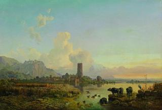 Heinrich Bürkel - Campagnalandschaft mit Wasserbüffeln.