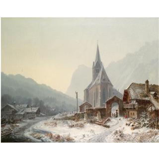 Heinrich Bürkel - German Winterliche Kirche Im Gebirge (Winter In Ramsau)