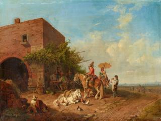 Heinrich Bürkel - Rastende Familie vor einer Osteria