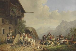 Heinrich Bürkel - Rauferei vor einem Wirtshaus